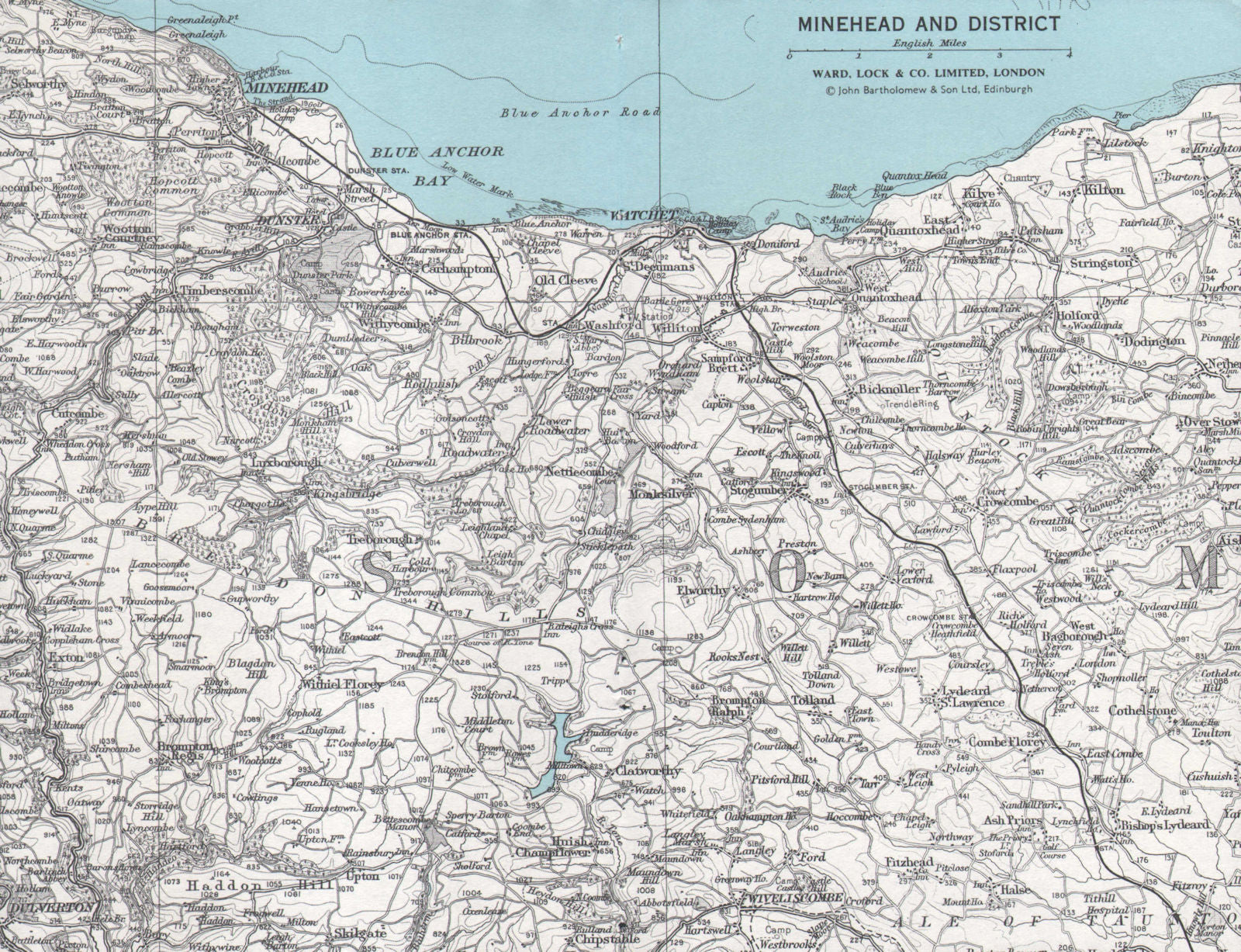 MINEHEAD & DISTRICT. Exmoor Brendon Hills Watchet. Somerset. WARD LOCK 1968 map